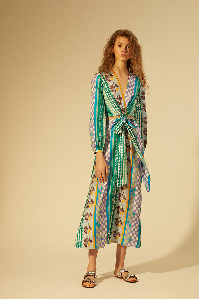 Long dress in printed silk - Tresse Paris