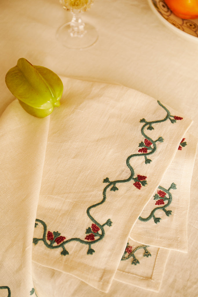 Embroidered linen napkin - Tresse Paris
