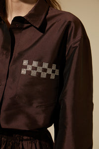 Embroidered taffeta shirt with rhinestones