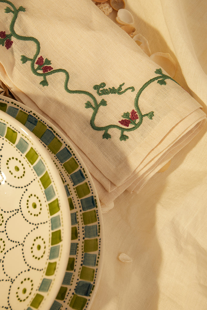 Embroidered linen napkin - Tresse Paris