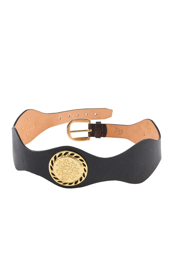 Leather belt with sun medals - Tresse Paris